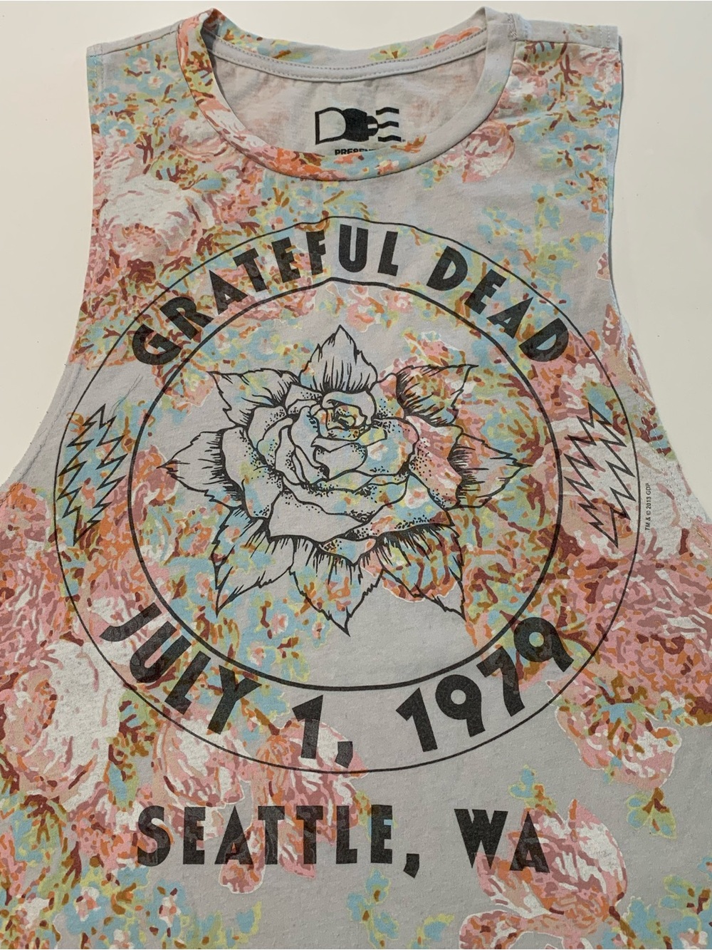 DOE Grateful Dead Floral Graphic Muscle Concert Tank Top, Tee, Festival, XS - Picture 4 of 8